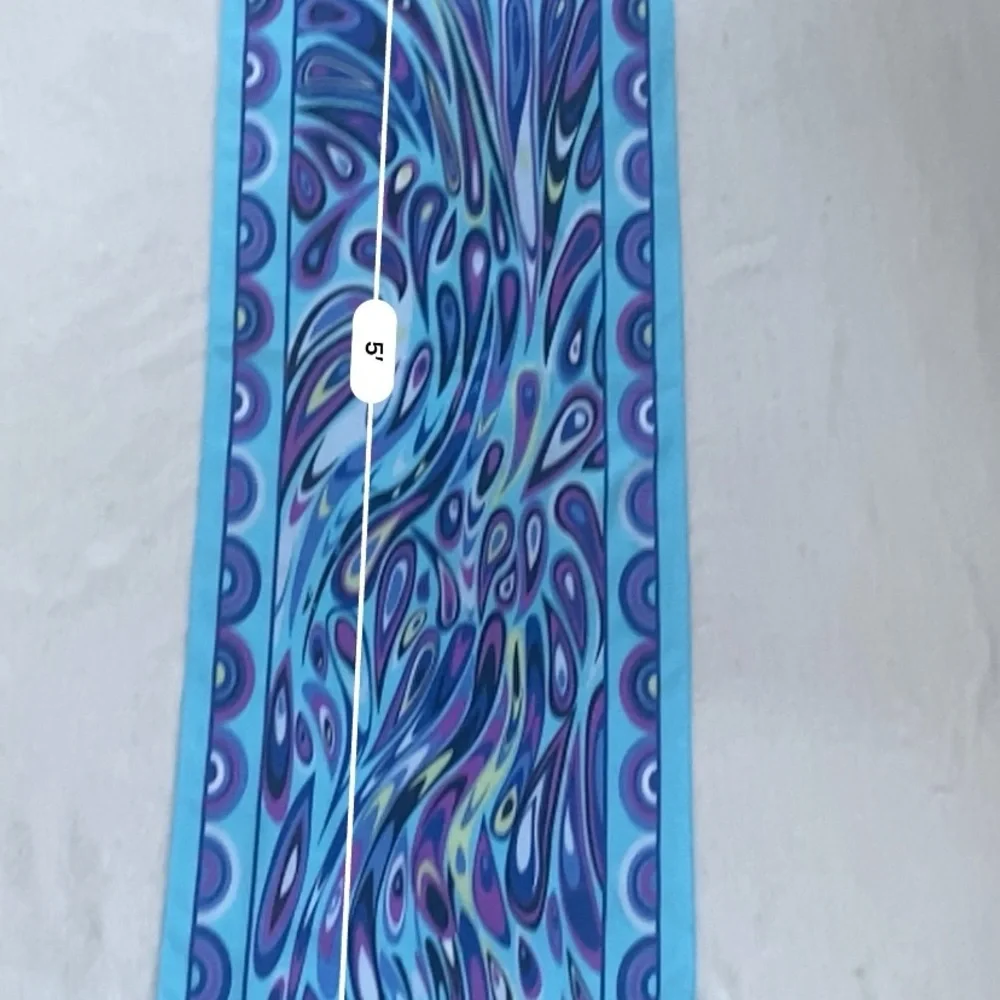 Blue and Purple Patterned Long Silk Scarf